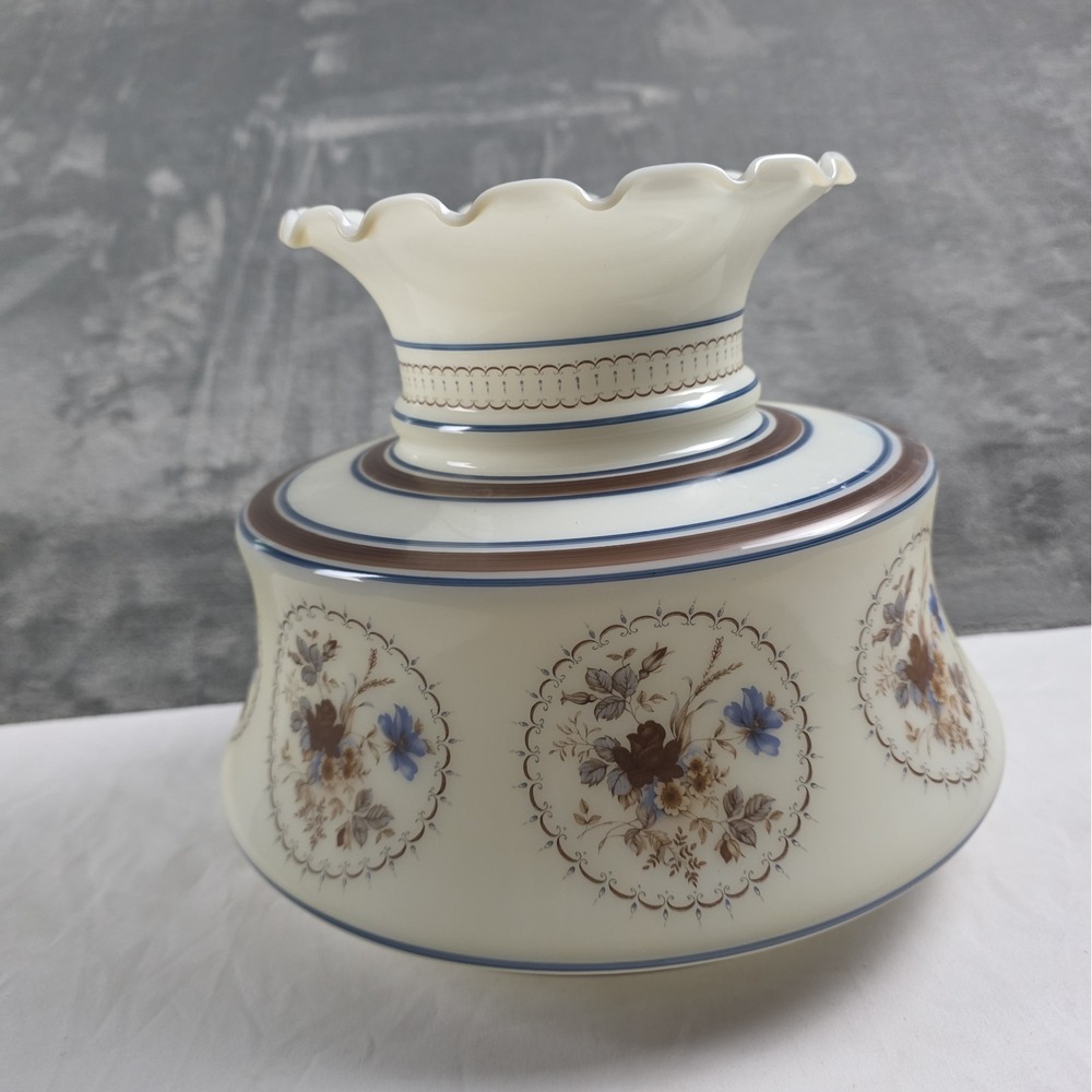 Vintage Blue/Brown Floral Quoizel Glass Hurricane Lamp Light Shade